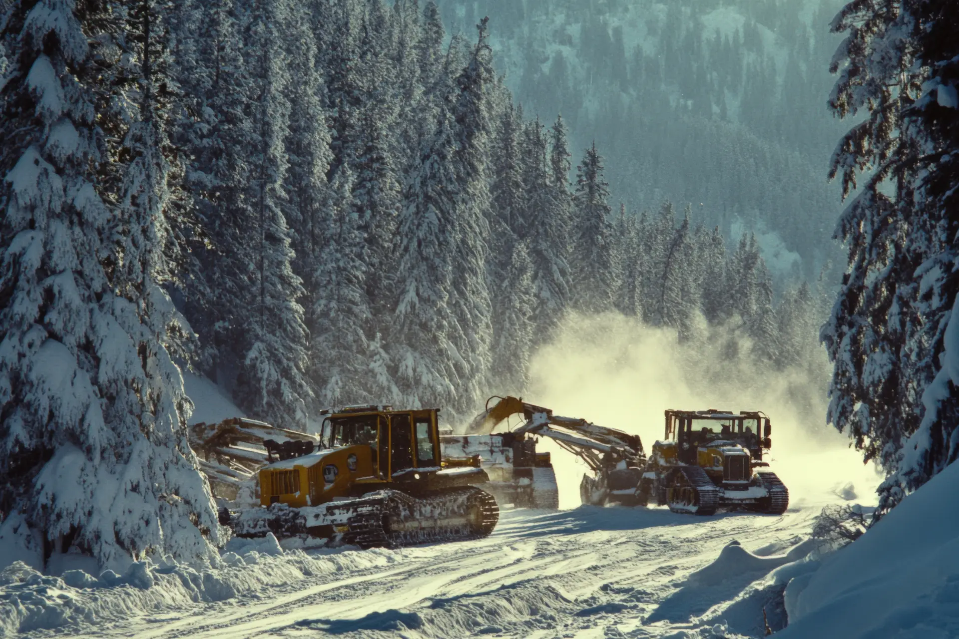 Snöplogar i vinterlandskap